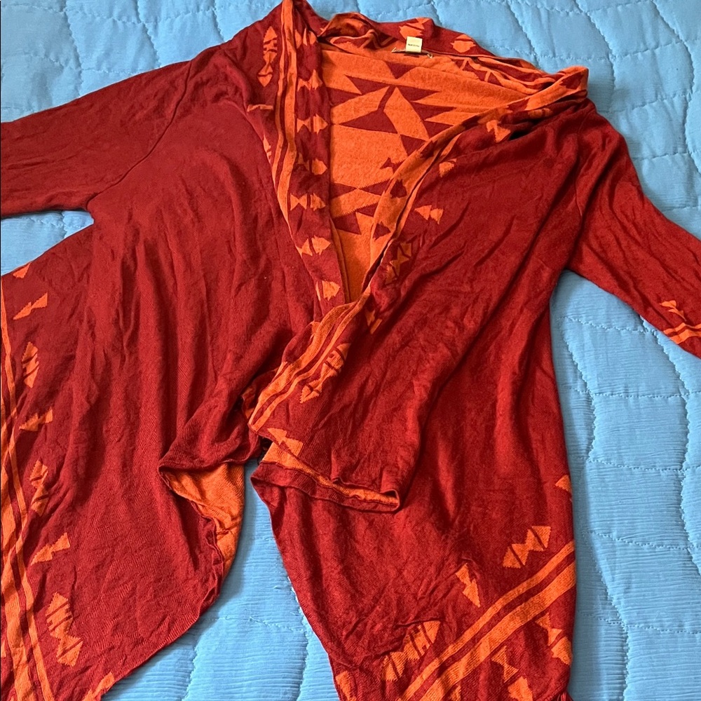 Energe World Wear Aztec Sweaterjacket Fringe Kimono Size 1X